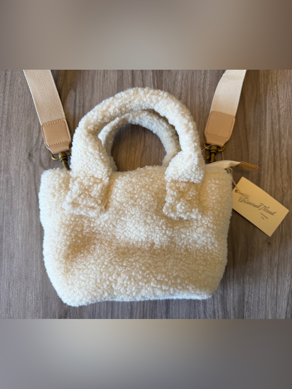 Universal Thread Cream Sherpa Mini Tote with Removable Strap